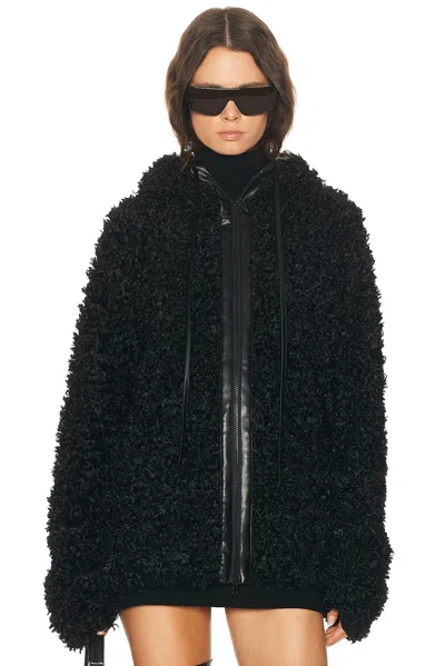 Norma Kamali Oversized Raglan Sleeve Zip Front Hooded Jacket In Black