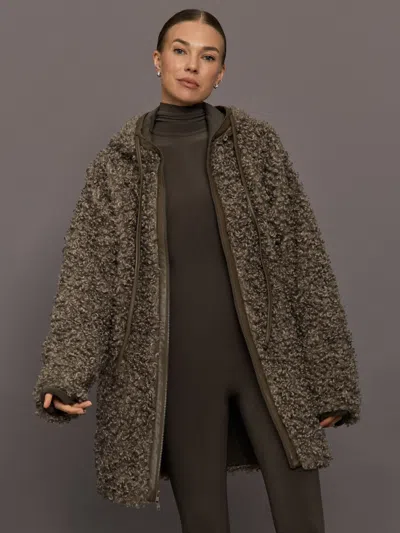 Norma Kamali Oversized Raglan Sleeve Zip Front Hooded Jacket In Brown