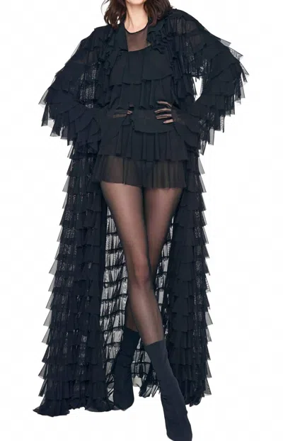 Norma Kamali Oversized Ruffle Coat In Black