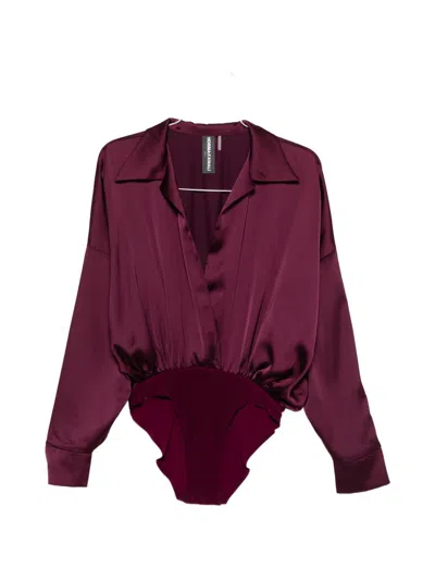 Norma Kamali Oversized Shirt Bodysuit In Burgundy