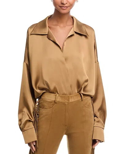 Norma Kamali Oversized Shirt Bodysuit In Brown