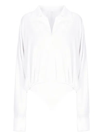 Norma Kamali Oversized Shirt Bodysuit In White