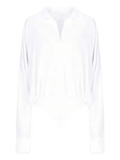 Norma Kamali Oversized Shirt Bodysuit In White