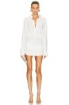 Norma Kamali Oversized Shirt Shirred Bottom Mini Dress In Snow White