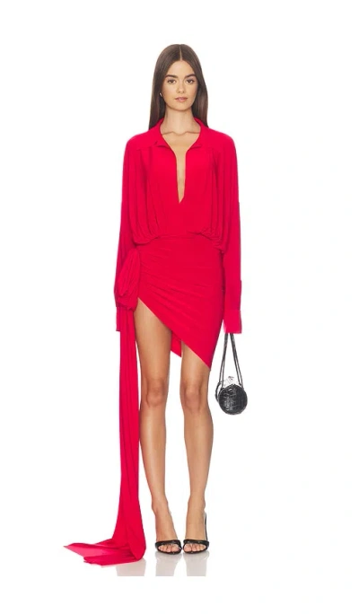 Norma Kamali Oversized Shirt Side Drape Dress With Bow In Pink