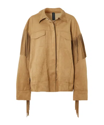 Norma Kamali Fringed Oversized Brushed Jacket In Brown