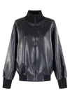 Norma Kamali Oversized Long Sleeve Synthetic Leather Jacket In Black
