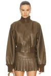 Norma Kamali Oversized Turtleneck Bomber Jacket In Brown