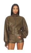 Norma Kamali Oversized Turtleneck Bomber Jacket To Waist In Brown