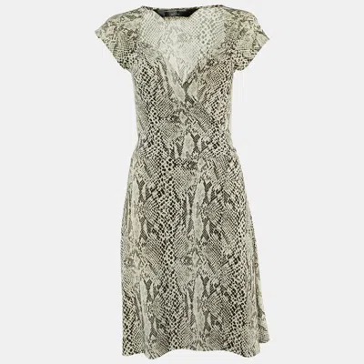 Pre-owned Norma Kamali Pale Grey Snake Print Jersey Wrap Dress M In Gray