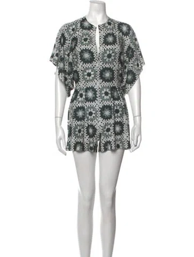 Pre-owned Norma Kamali Patterned Crew Neck Romper W/ Tags In Green/neutrals