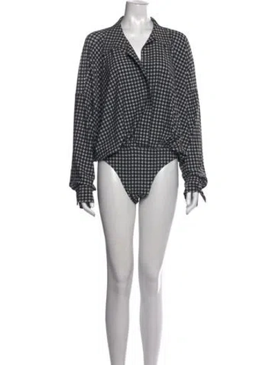 Pre-owned Norma Kamali Patterned Long Sleeve Bodysuit In White