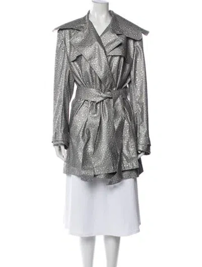 Pre-owned Norma Kamali Patterned Trench Coat In Grey
