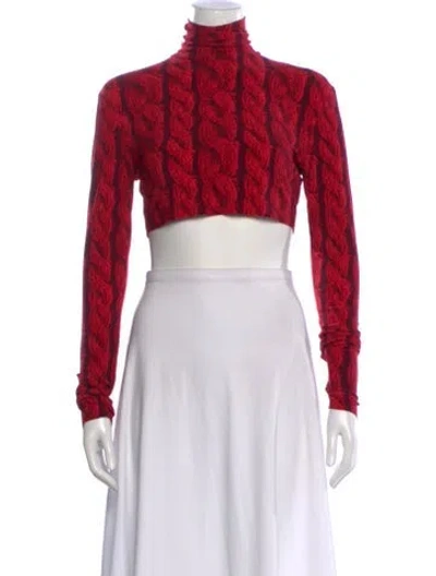 Pre-owned Norma Kamali Patterned Turtleneck Crop Top W/ Tags In Red