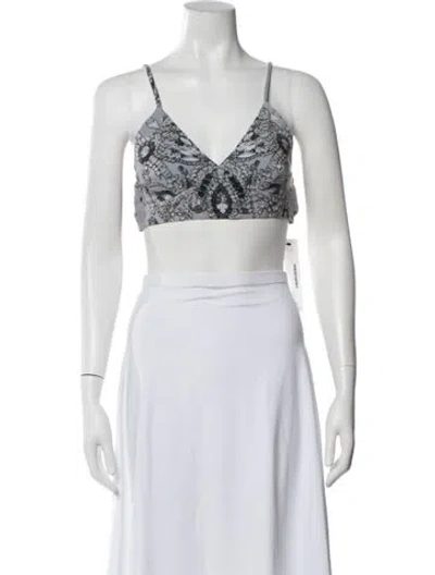 Pre-owned Norma Kamali Patterned V-neck Crop Top In Black