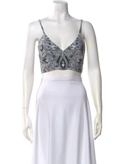 Pre-owned Norma Kamali Patterned V-neck Crop Top W/ Tags In Gray