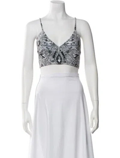 Pre-owned Norma Kamali Patterned V-neck Crop Top W/ Tags In Gray