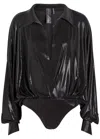 Norma Kamali Pearlescent Stretch-jersey Shirt Bodysuit In Black