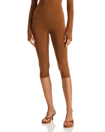 Norma Kamali Pedal Pusher High Waist Capri Pants In Brown