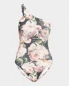Norma Kamali One Shoulder One Piece Swimsuit In Peony