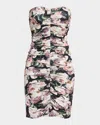 Norma Kamali Strapless Shirred Front Knee Length Dress In Peony