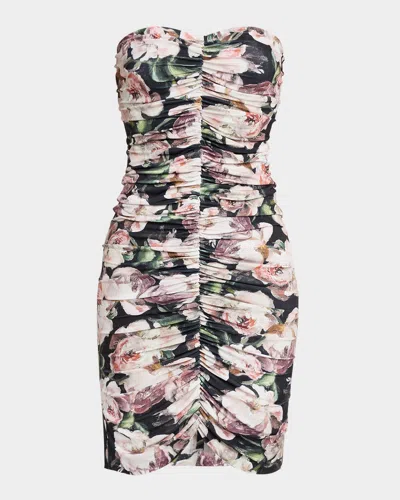 NORMA KAMALI PEONY STRAPLESS SHIRRED DRESS