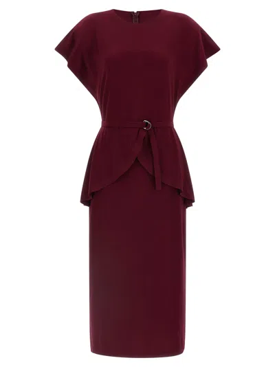 Norma Kamali Midi Dress Peplum Detail Belted Waist In Burgundy