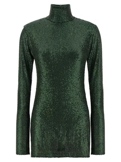 Norma Kamali Long Sleeve Slim Fit Turtleneck Pickleball Dress In Green
