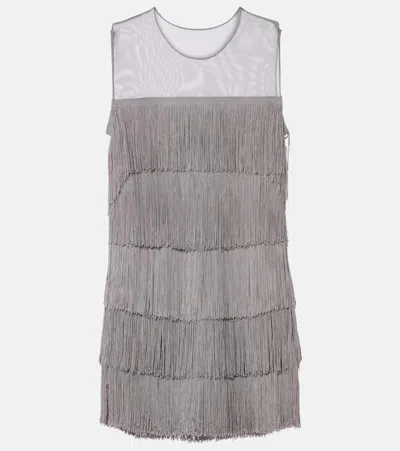 Norma Kamali Pickleball Fringed Minidress In Silver