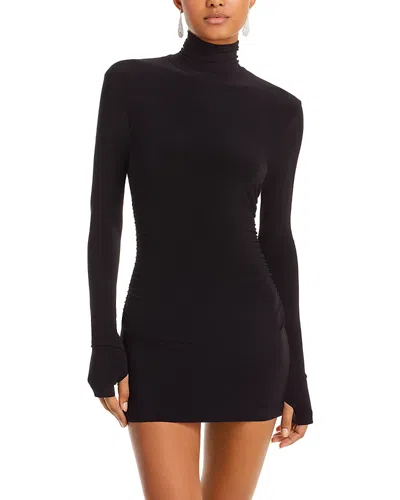 Norma Kamali Pickleball Ruched Stretch-jersey Mini Dress In Black