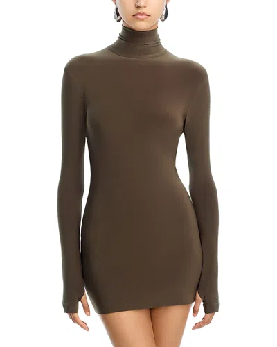 Norma Kamali Pickleball Ruched Mini Dress In Brown