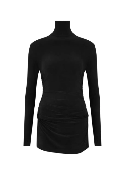 Norma Kamali Pickleball Ruched Stretch-jersey Mini Dress In Black