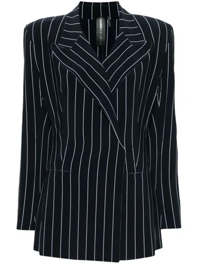 Norma Kamali Pinstriped Double-breasted Jacket In Blue