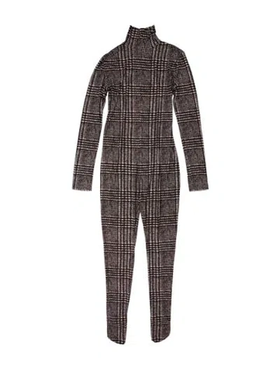 Pre-owned Norma Kamali Plaid Print Crew Neck Jumpsuit W/ Tags In Black