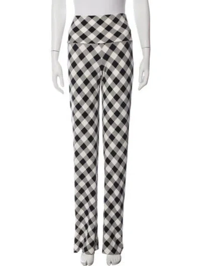 Pre-owned Norma Kamali Plaid Print Flared Pants In White