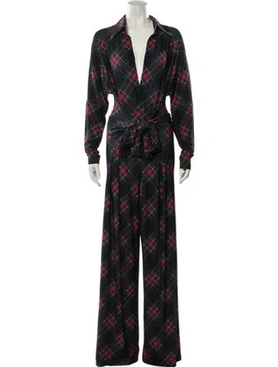 Pre-owned Norma Kamali Plaid Print Jumpsuit In Black