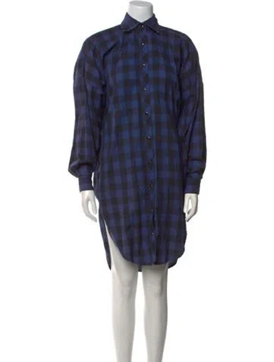 Pre-owned Norma Kamali Plaid Print Knee-length Dress In Blue