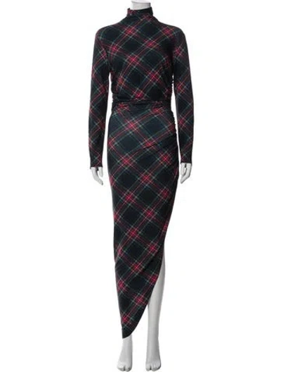 Pre-owned Norma Kamali Plaid Print Long Dress In Blue