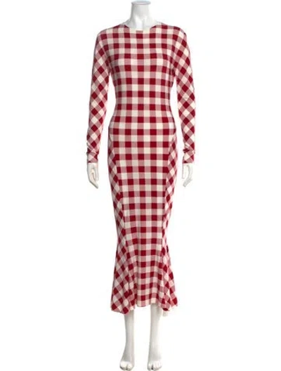 Pre-owned Norma Kamali Plaid Print Long Dress In Red