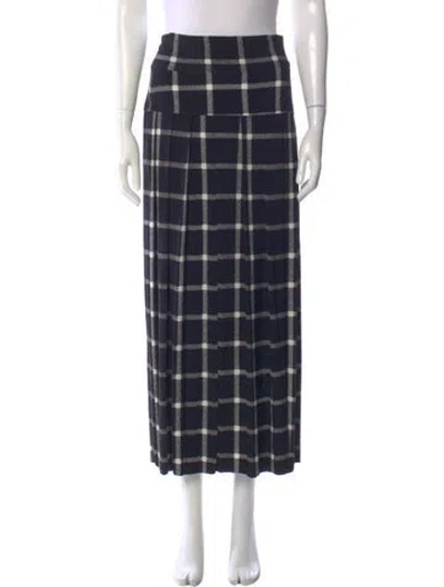 Pre-owned Norma Kamali Plaid Print Midi Length Skirt In Blue