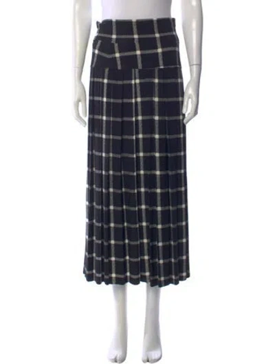 Pre-owned Norma Kamali Plaid Print Midi Length Skirt In Blue