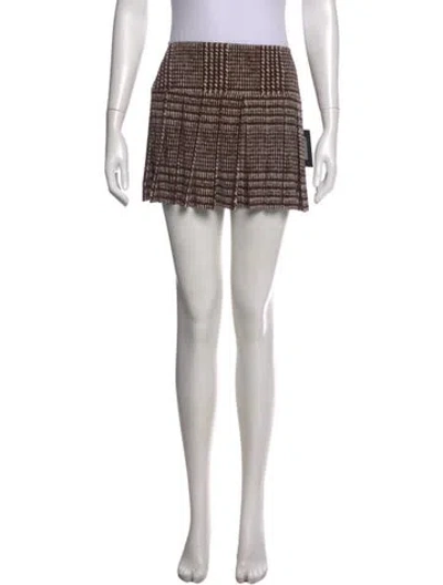Pre-owned Norma Kamali Plaid Print Mini Skirt W/ Tags In Brown