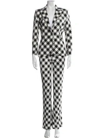 Pre-owned Norma Kamali Plaid Print Raw-edge Trim Pant Set In Multi