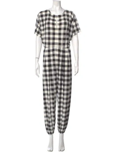 Pre-owned Norma Kamali Plaid Print Scoop Neck Jumpsuit In White