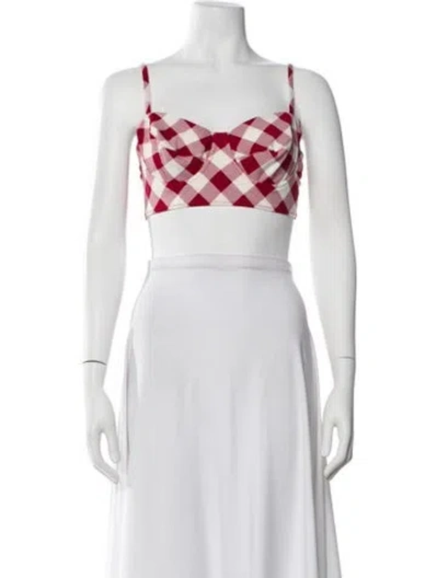 Pre-owned Norma Kamali Plaid Print Square Neckline Crop Top In Red