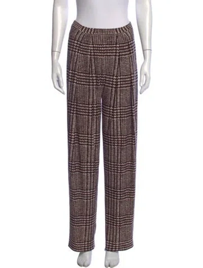 Pre-owned Norma Kamali Plaid Print Straight Leg Pants In Brown
