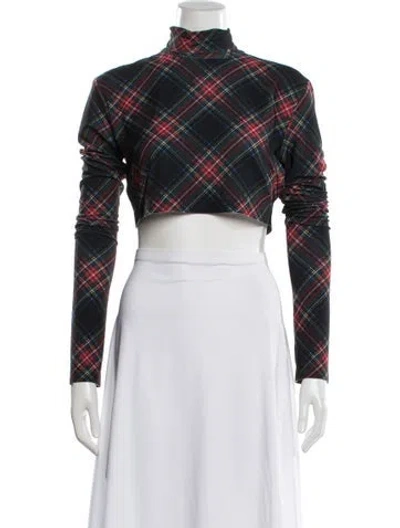 Pre-owned Norma Kamali Plaid Print Turtleneck Crop Top In Multi