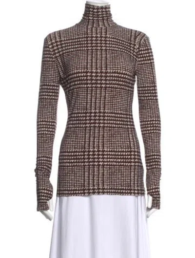 Pre-owned Norma Kamali Plaid Print Turtleneck Top In Brown