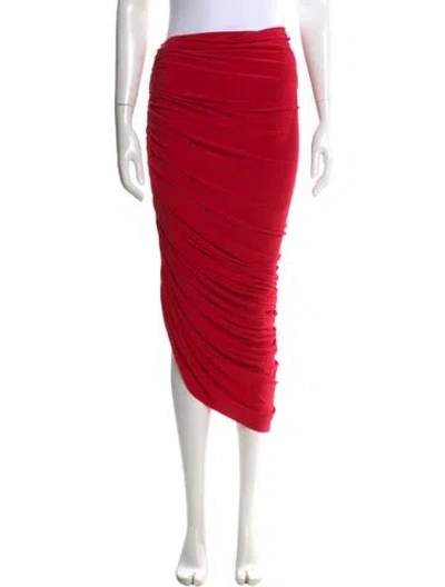 Pre-owned Norma Kamali Pleated Accents Midi Length Skirt In Red