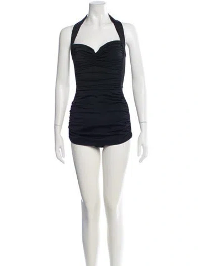 Pre-owned Norma Kamali Pleated Accents One-piece In Blue
